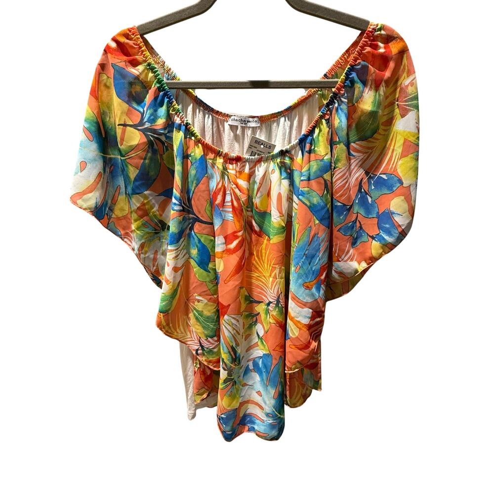 Cha Cha Vente Sz L White Cami with Attached Multicolor Chevon Like Top Layer NWT